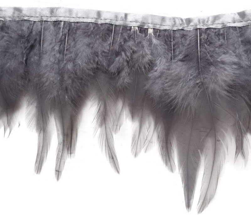 Shekyeon 2yards Rooster Hackle Feather Trim Fringe for DIY Clothing Craft Dress Decoration(Grey) - Image 1