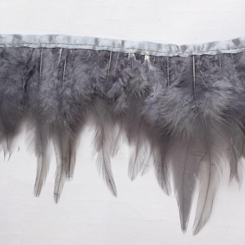 Shekyeon 2yards Rooster Hackle Feather Trim Fringe for DIY Clothing Craft Dress Decoration(Grey) - Image 2