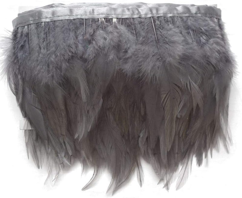 Shekyeon 2yards Rooster Hackle Feather Trim Fringe for DIY Clothing Craft Dress Decoration(Grey) - Image 3