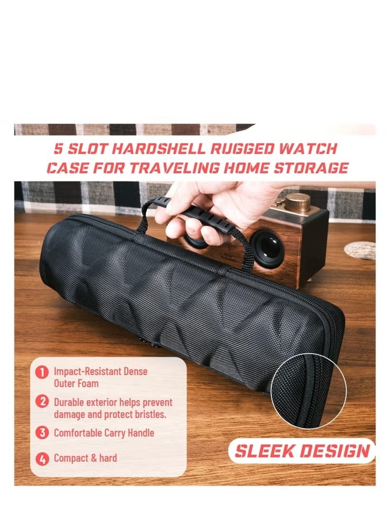 كيلا حقيبة سفر للساعات بخمس فتحات للرجال والنساء، صندوق تخزين محمول بسحاب مع وسادة إسفنجية ناعمة قابلة للضغط للساعات الكبيرة والصغيرة (أسود، خمس فتحات) - Image 2