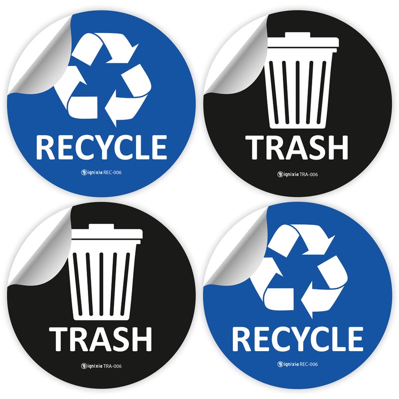 IGNIXIA Recycle Stickers for Trash Can Pack of 02 6x6 Inches Large Blue Blue and Black