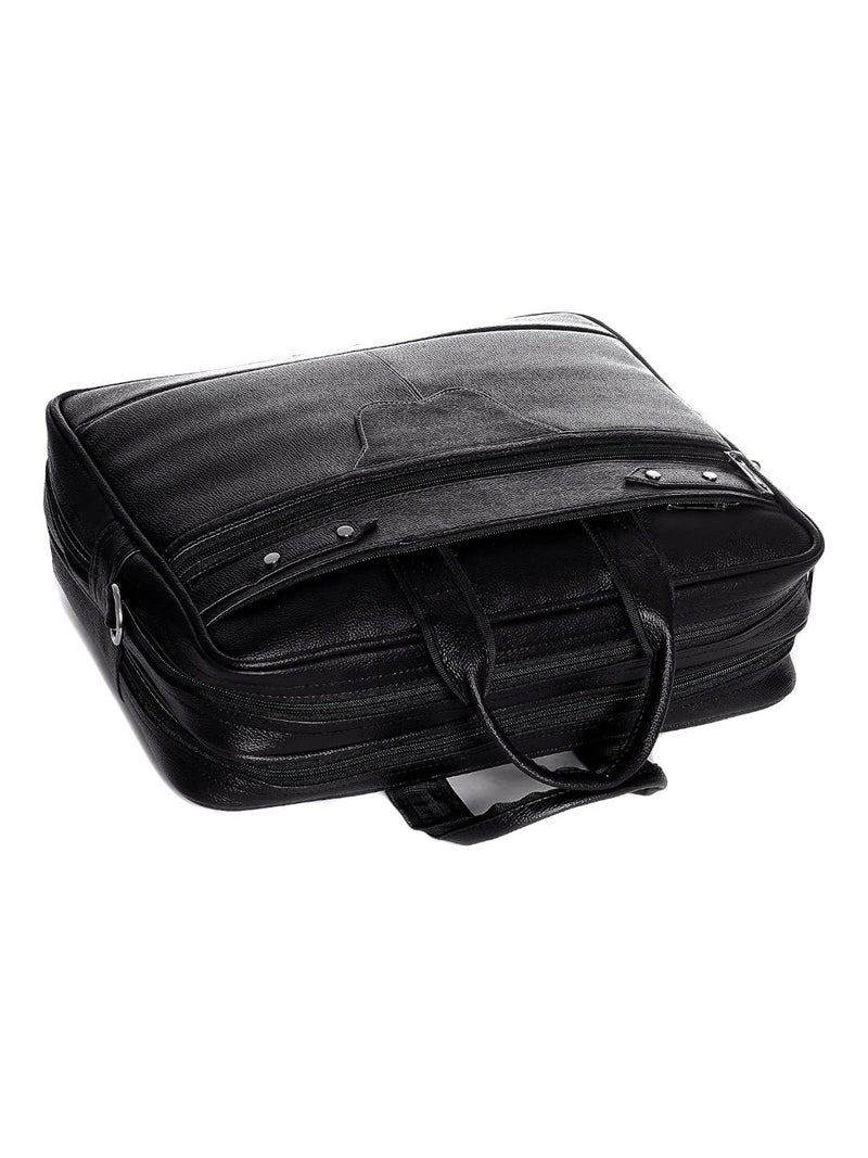 SAMTROH Black Pu Leather Laptop Bag for Men I Fits Up to 156 Inch Laptop/MacBook I 2 Compartment & Padded Laptop Compartment I Handles with Detachable Sling Strap I 3 External & 1 Inner Pocket - Image 5