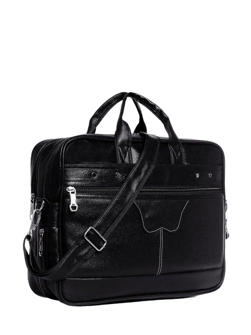 SAMTROH Black Pu Leather Laptop Bag for Men I Fits Up to 156 Inch Laptop/MacBook I 2 Compartment & Padded Laptop Compartment I Handles with Detachable Sling Strap I 3 External & 1 Inner Pocket - Image 1