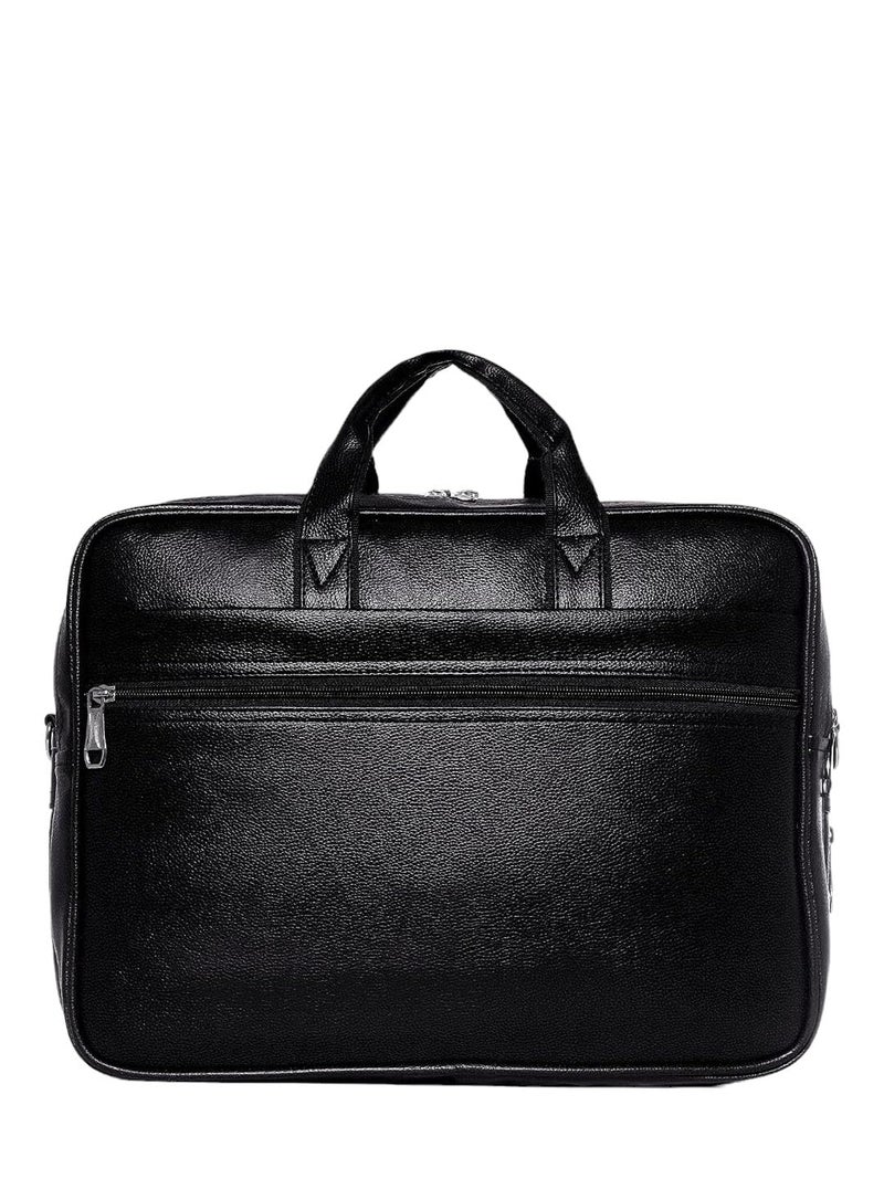 SAMTROH Black Pu Leather Laptop Bag for Men I Fits Up to 156 Inch Laptop/MacBook I 2 Compartment & Padded Laptop Compartment I Handles with Detachable Sling Strap I 3 External & 1 Inner Pocket - Image 4
