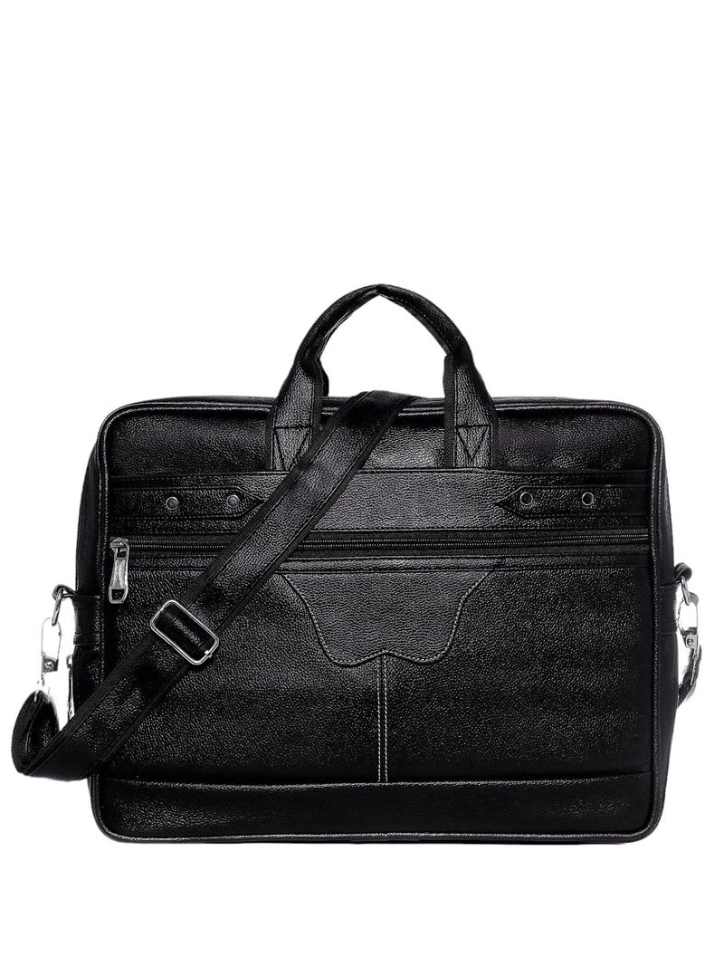 SAMTROH Black Pu Leather Laptop Bag for Men I Fits Up to 156 Inch Laptop/MacBook I 2 Compartment & Padded Laptop Compartment I Handles with Detachable Sling Strap I 3 External & 1 Inner Pocket - Image 3