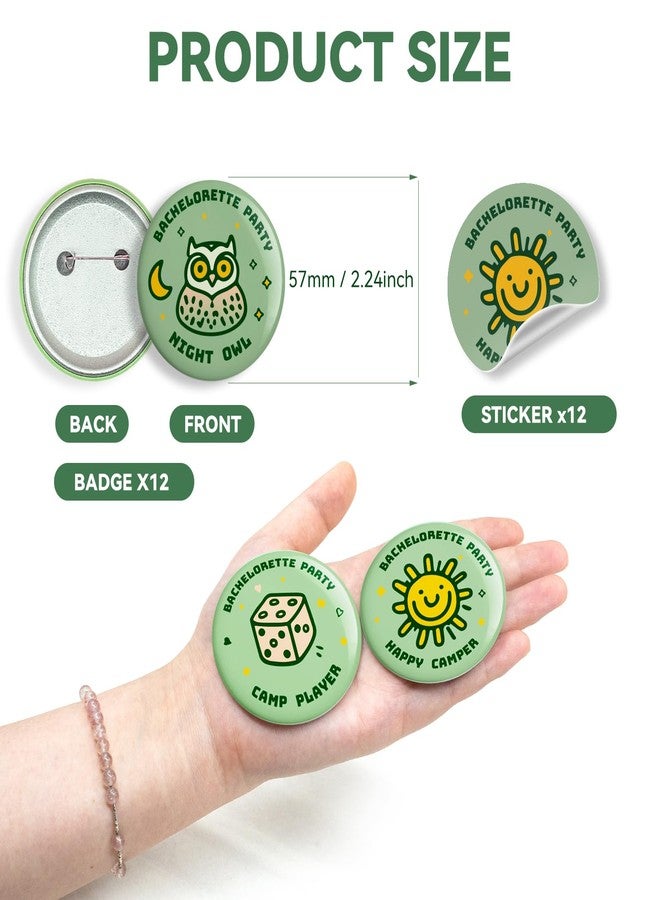 Verigud 12 PCS Camp Bachelorette Merit Badges with 12 PCS Stickers, Camping Pins for Bachelor Party Favors, Last Trail Before the Veil Bachelorette - Image 3