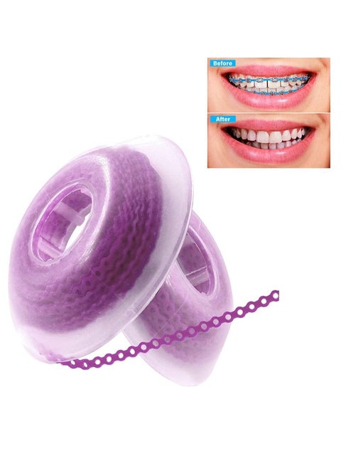 2 Rolls Of 2.28m Each Orthodontic Braces Rubber Chain，The Braces Dynamic Chain Consists Of A Short Filament Chain (Short，0.136 in (3.3 mm)，Light Violet)