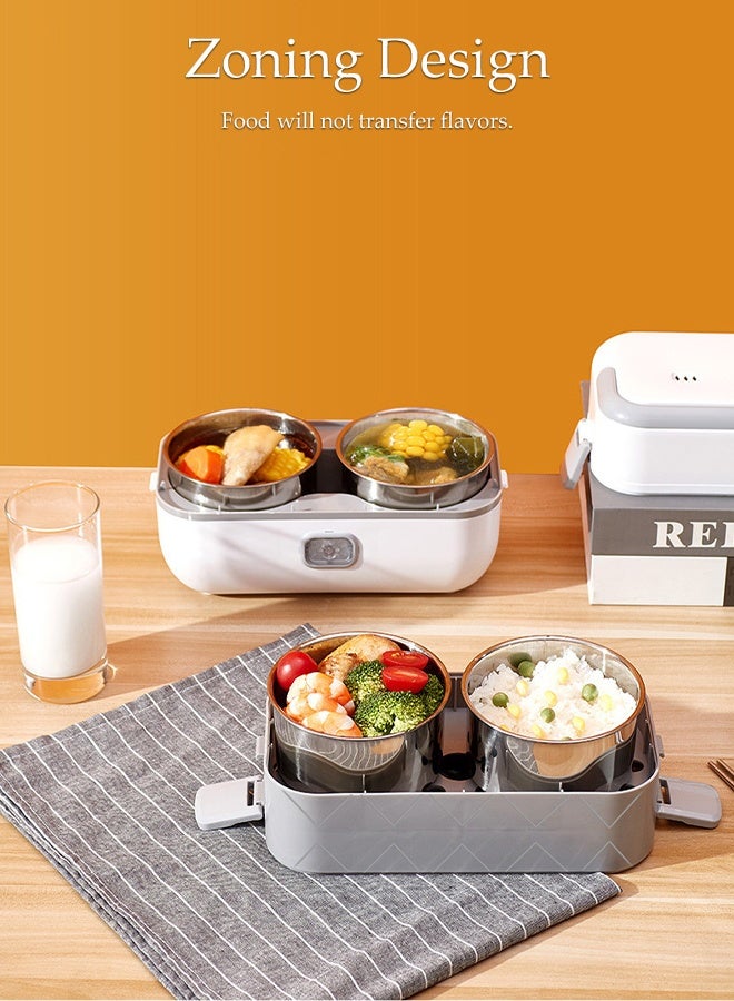 DUNISO Electric Lunch Box Food Heater，Portable Food Warmer，Electric Lunch Box，2 Stainless Steel Inner Liners with Lids，with Fork, Spoon and Chopsticks, Scouring Pad,Quick Heating ,Easy to Carry and Clean，for Office Home School  - Image 4