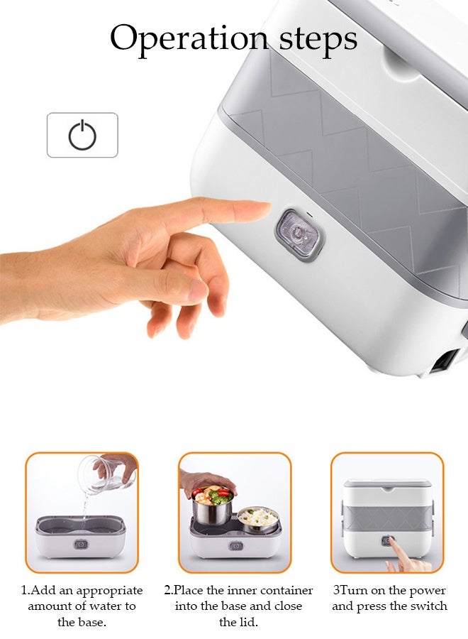 DUNISO Electric Lunch Box Food Heater，Portable Food Warmer，Electric Lunch Box，2 Stainless Steel Inner Liners with Lids，with Fork, Spoon and Chopsticks, Scouring Pad,Quick Heating ,Easy to Carry and Clean，for Office Home School  - Image 5