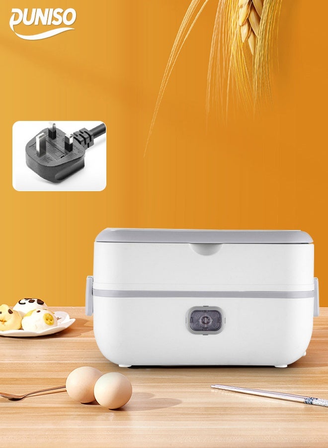 DUNISO Electric Lunch Box Food Heater，Portable Food Warmer，Electric Lunch Box，2 Stainless Steel Inner Liners with Lids，with Fork, Spoon and Chopsticks, Scouring Pad,Quick Heating ,Easy to Carry and Clean，for Office Home School  - Image 1