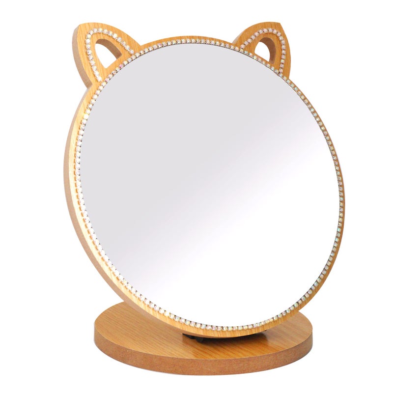 Louphee Vanity Makeup Mirror with Crystal Rhinestone Girls DeskTabletop Mirror Cute cat Shape for Counter top in BedroomBathroom 67