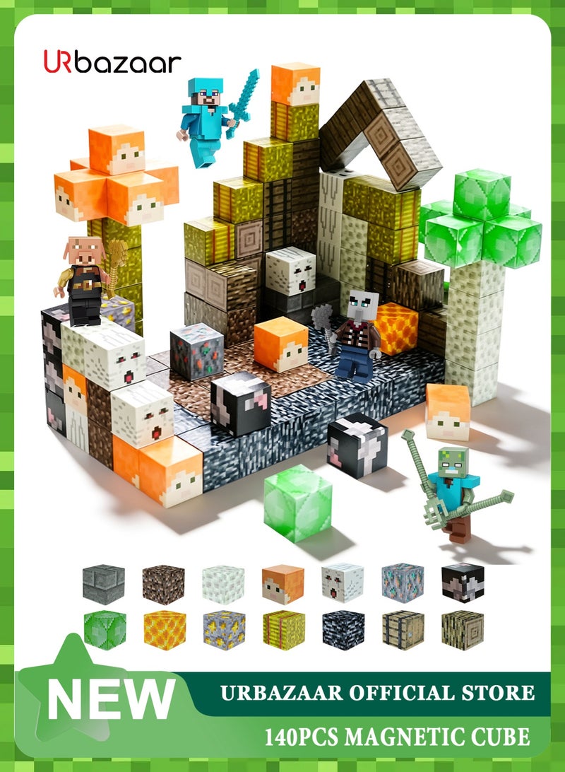 URbazaar 148PCS High-Strength Magnetic Blocks-Build Mine Magnet World Set for Boys & Girls Age 3-5 6-8, STEM Sensory Toys for Toddlers Gifts for 3+ Years Old Girls Boys,2cm Magnet Cubes Classroom Must Haves Construction Toys - Image 1
