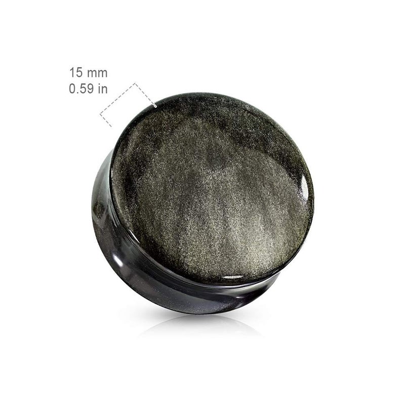 Pierced Owl Natural Golden Obsidian Stone Convex Double Flared Saddle Plug Gauges, Sold as a Pair (12mm (1/2")) - Image 2