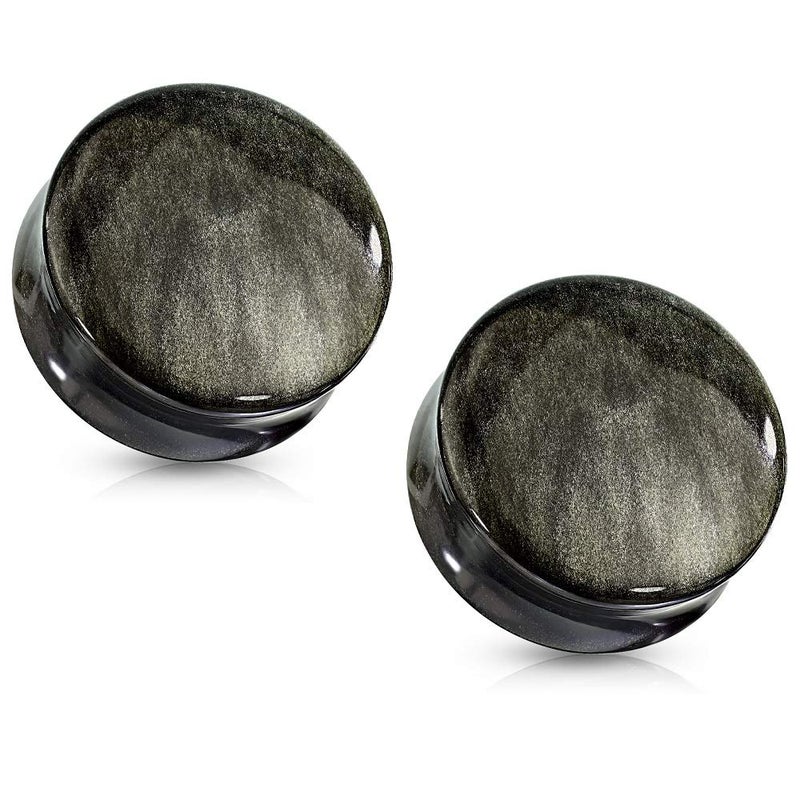 Pierced Owl Natural Golden Obsidian Stone Convex Double Flared Saddle Plug Gauges, Sold as a Pair (12mm (1/2")) - Image 1