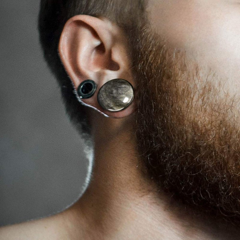 Pierced Owl Natural Golden Obsidian Stone Convex Double Flared Saddle Plug Gauges, Sold as a Pair (12mm (1/2")) - Image 4