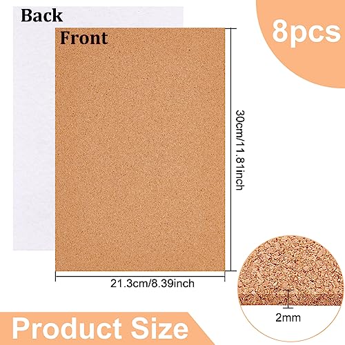 BENECREAT 8 Pack 8.3" x 11.8" Self-Adhesive A4 Size Cork Sheets(2mm Thick) Rectangle Insulation Cork Backing Sheets for Coaster, Wall Decoration, Wedding Party DIY Crafts Supplies - Image 2