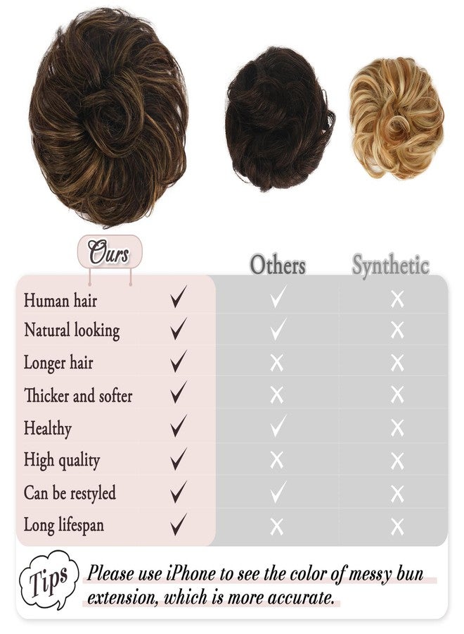 RUWISS Messy Bun Hair Piece Human Hair Messy Rose Bun Hair Buns Hair Piece for Women Real Hair Scrunchies Updo Hair Pieces Bun Extension Ponytail Messy Hair Bun (Brown Mixed) - Image 3