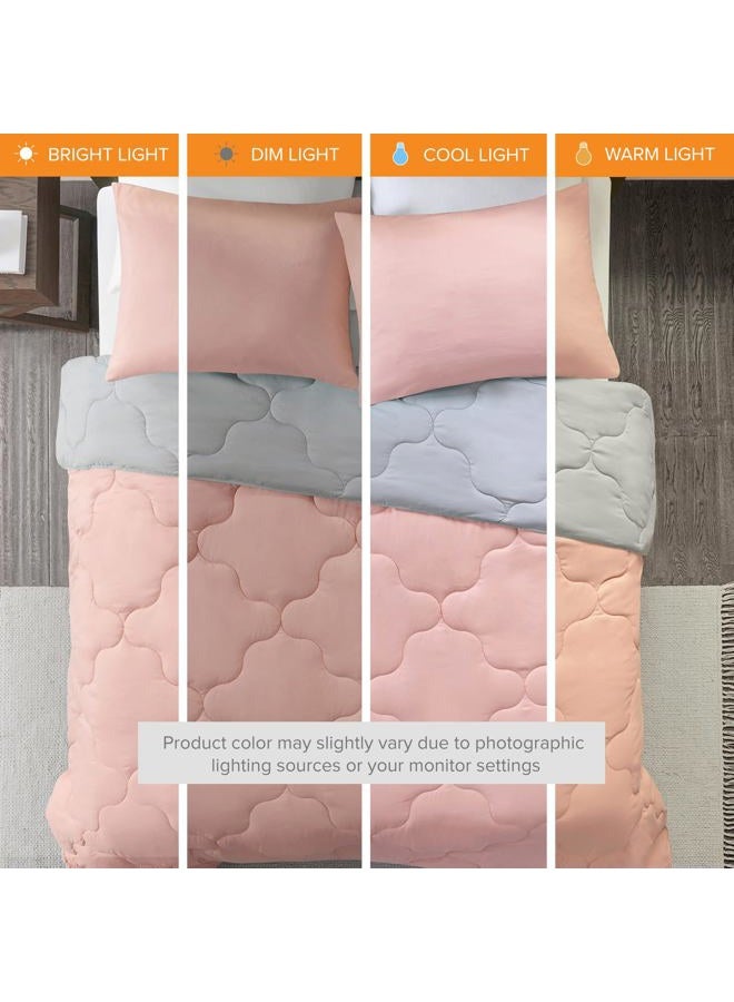 Comfort Spaces Vixie Comforter Set All Season Reversible Goose Down Alternative Stitched Geometrical Pattern Bedding, Full/Queen, Coral/Grey - Image 3