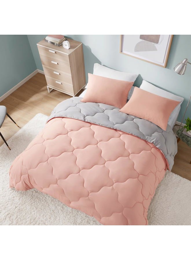 Comfort Spaces Vixie Comforter Set All Season Reversible Goose Down Alternative Stitched Geometrical Pattern Bedding, Full/Queen, Coral/Grey - Image 2