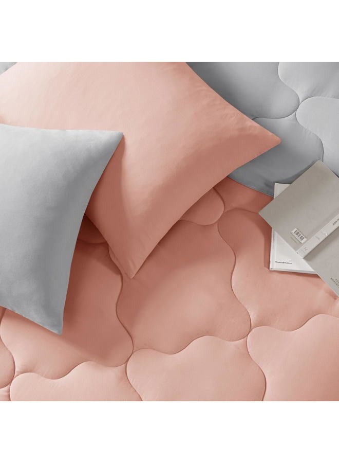 Comfort Spaces Vixie Comforter Set All Season Reversible Goose Down Alternative Stitched Geometrical Pattern Bedding, Full/Queen, Coral/Grey - Image 4