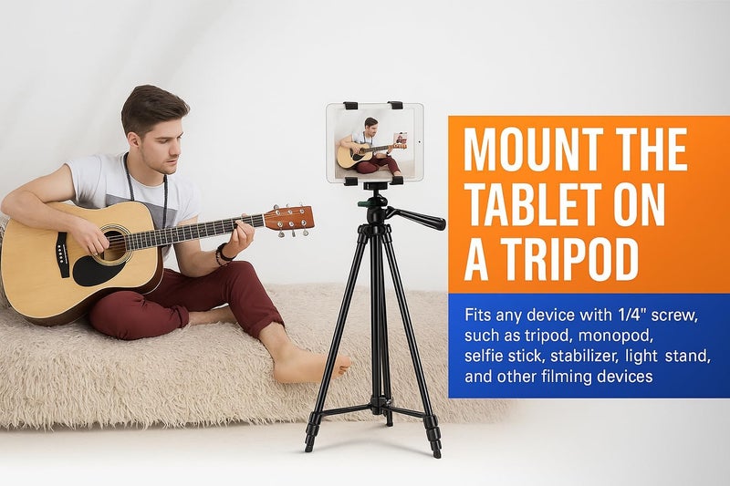Acuvar Universal Tablet Tripod Holder Mount Adapter for iPad, Pro 11,Air 11,Galaxy Tab,Microsoft Surface Up to 8" Vertically Or 11" Horizontally & Many More Tablets Compatible with Tripod/Monopod - Image 5