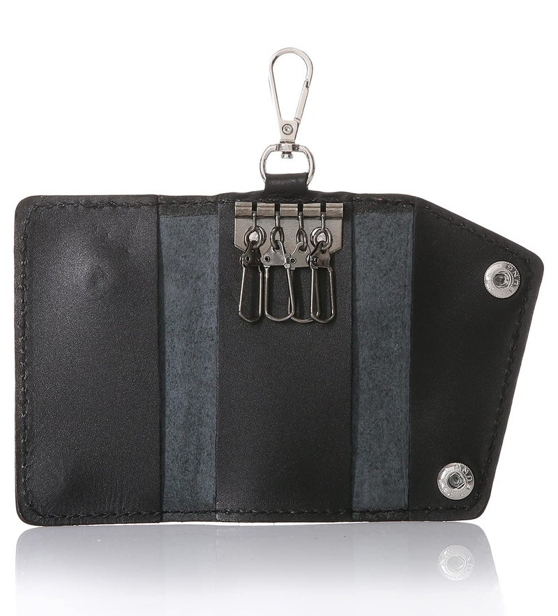Dr.Key Matte Leather Snap Hook Unisex Key Holder Wallet - Black - Image 3