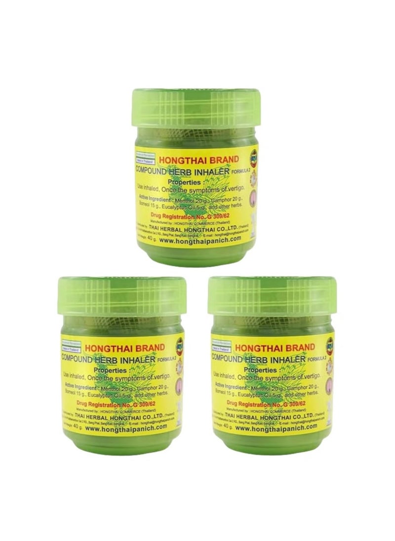 HONG THAI 3-packs Thai Mint Nasal Decongestant Bottle,Natural Herbal Medicine, Refreshing, Anti-Drowsy and Improves Concentration 10g*3  - Image 1