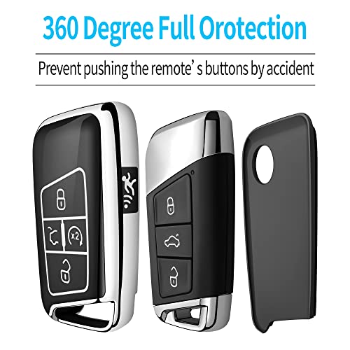 Tukellen for Volkswagen Key Fob Cover, Premium Soft TPU Full Protection Key Fob Case VW Tiguan Atlas Jetta Passat Golf Alltrack Smart Keyless Fob Remote Key (Silver) - Image 4