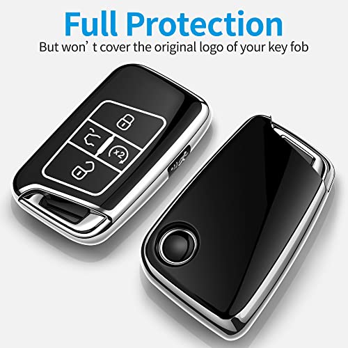 Tukellen for Volkswagen Key Fob Cover, Premium Soft TPU Full Protection Key Fob Case VW Tiguan Atlas Jetta Passat Golf Alltrack Smart Keyless Fob Remote Key (Silver) - Image 3