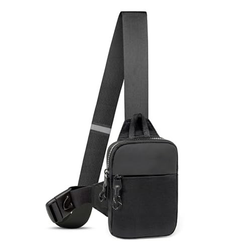 LKEX Mini Sling Bag - Men's & Women's Crossbody Fanny Pack - Casual Personal Pocket Backpack - Phone & Chest Bag (Black, Mini (L*W*H=13*3*19cm)) - Image 1