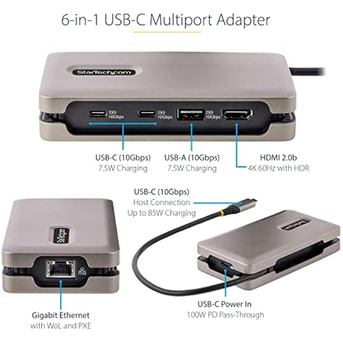 Startech.com .COM USB-C MULTIPORT ADAPTER, 4K 60HZ HDMI 2.0B, HDR, USB 3.2 GEN 2 10GBPS HUB (2XUSB-C, 1XUSB-A), 100W PD PASS-THROUGH, MINI TRAVEL DOCK, 12"/30CM CABLE, LAPTOP DOCKING STATION (DKT31CH2CPD3) - Image 3