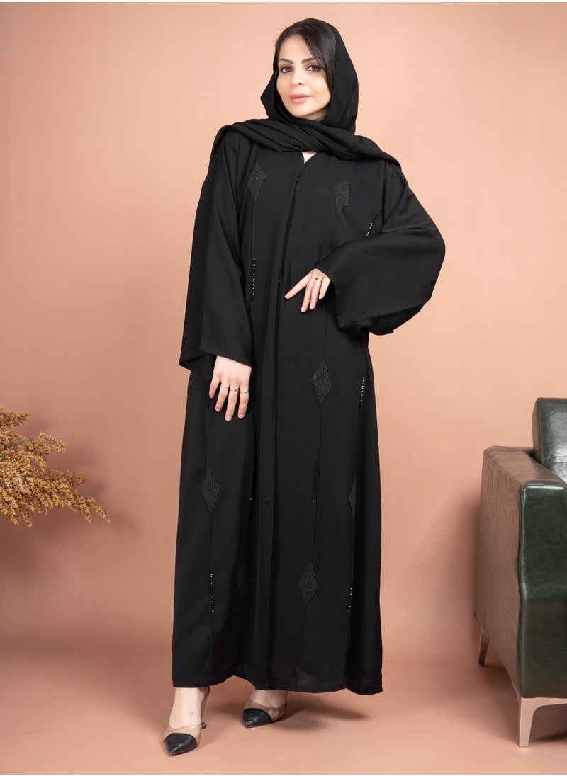 IKKXA Elegant Beads Embroidered Emirati Abaya  - Image 1