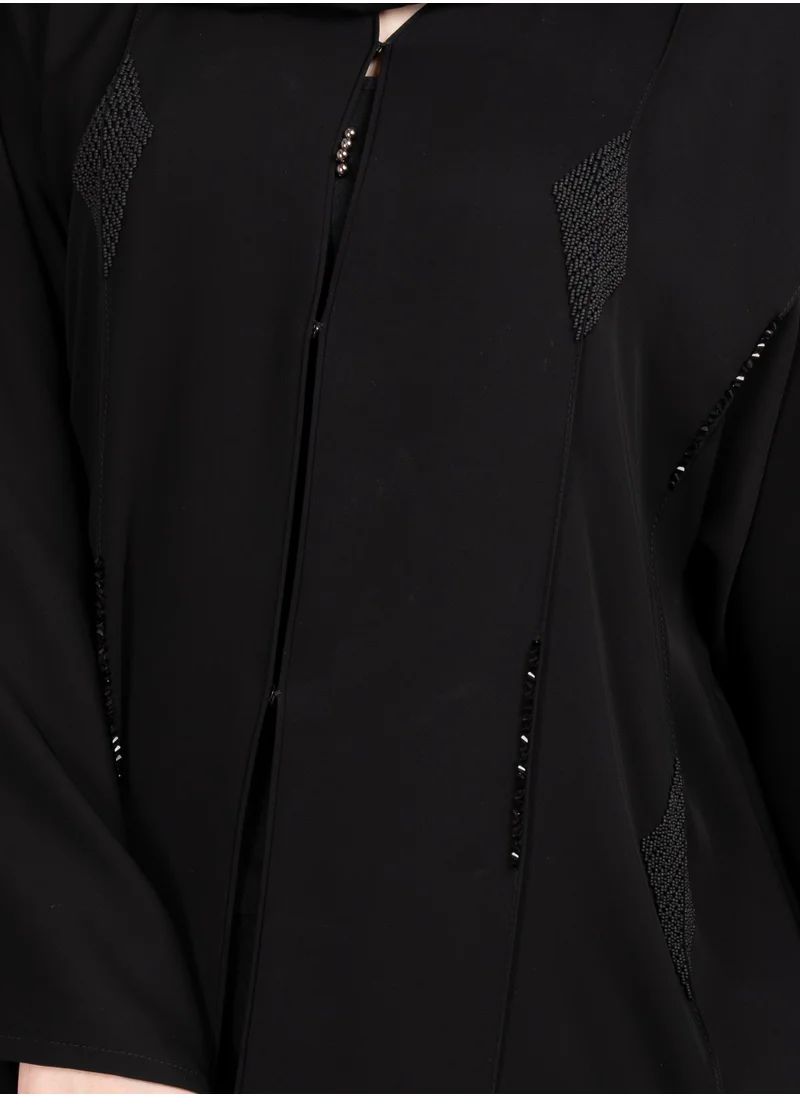 IKKXA Elegant Beads Embroidered Emirati Abaya