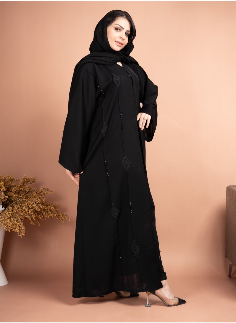 IKKXA Elegant Beads Embroidered Emirati Abaya  - Image 3