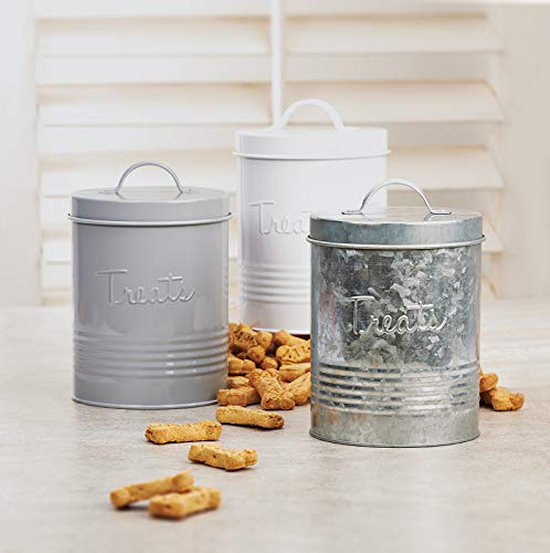 Amici Home Amici Pet Retro Treats Metal Canister | Pet Food Storage Container | Airtight Lid | 72 Ounce Capacity | Farmhouse Décor | Rustic Metal Dog Treat Jar (White) - Image 2