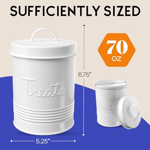Amici Home Amici Pet Retro Treats Metal Canister | Pet Food Storage Container | Airtight Lid | 72 Ounce Capacity | Farmhouse Décor | Rustic Metal Dog Treat Jar (White) - Image 5