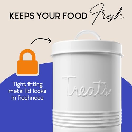 Amici Home Amici Pet Retro Treats Metal Canister | Pet Food Storage Container | Airtight Lid | 72 Ounce Capacity | Farmhouse Décor | Rustic Metal Dog Treat Jar (White) - Image 3
