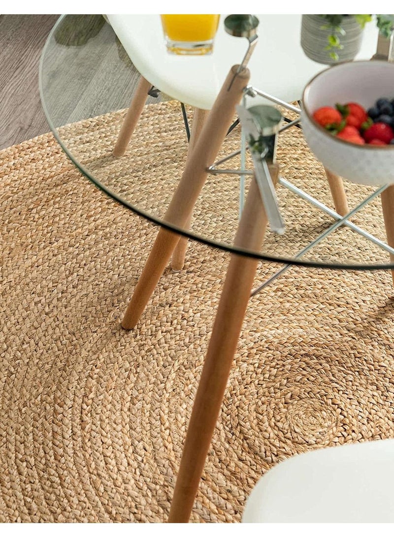 LINGWEI Jute Rug Carpet Simple Design Area Rug Carpet Beige 100x100cm - Image 5