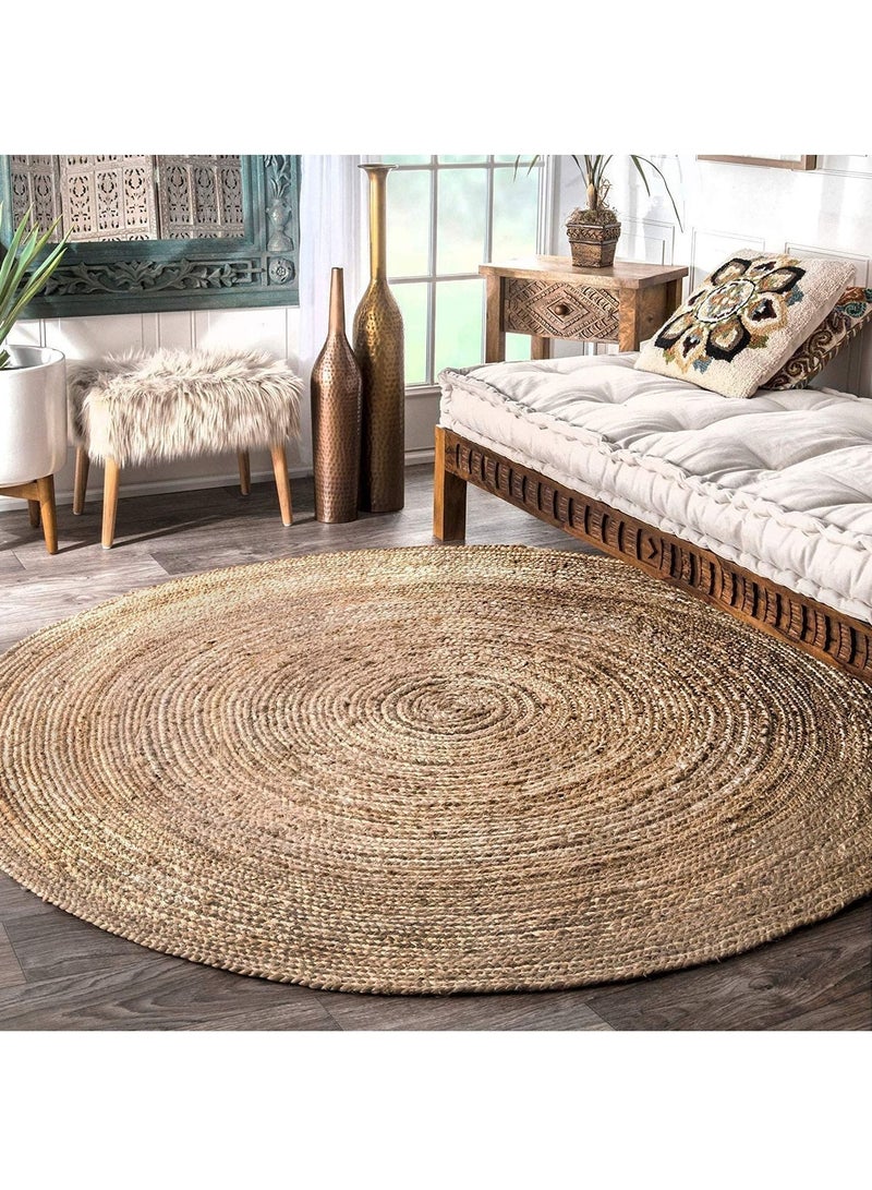 LINGWEI Jute Rug Carpet Simple Design Area Rug Carpet Beige 100x100cm - Image 3