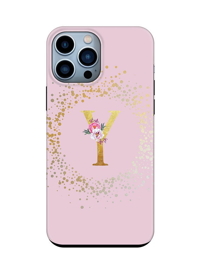 Stylizedd Monogram Tough Cover for Apple iPhone 13 Pro Max Case Custom Initials Letter Floral Pattern Tough Pro Dual Layer hybrid PC inner TPU protection Alphabet- Y (Pink) - Image 1