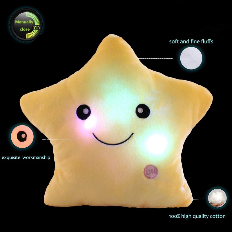 sofipal Creative Twinkle Star Shaped Plush Pillow LED Night Light Glowing Cushions Plush Stuffed Toys Gifts for Kids Decoration Yellow - Image 3