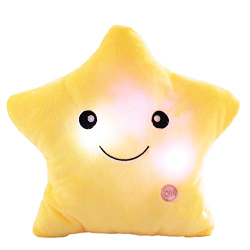sofipal Creative Twinkle Star Shaped Plush Pillow LED Night Light Glowing Cushions Plush Stuffed Toys Gifts for Kids Decoration Yellow - Image 1