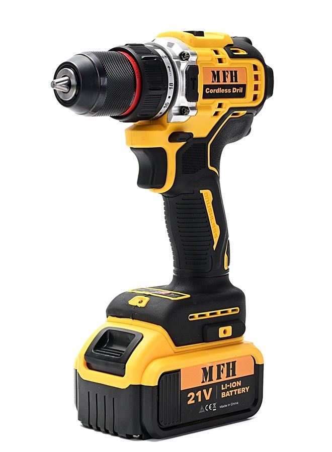 MFH TOOLS 21V Cordless Drill - 10mm - 1500mA - 2 Li-Ion Batteries with Charger, 2-Speed 0-2000 RPM, Keyless Chuck, Variable Speed, Storage Case with Drill Driver Kit, and 13 Bits for Home DIY, Repairs - Image 2