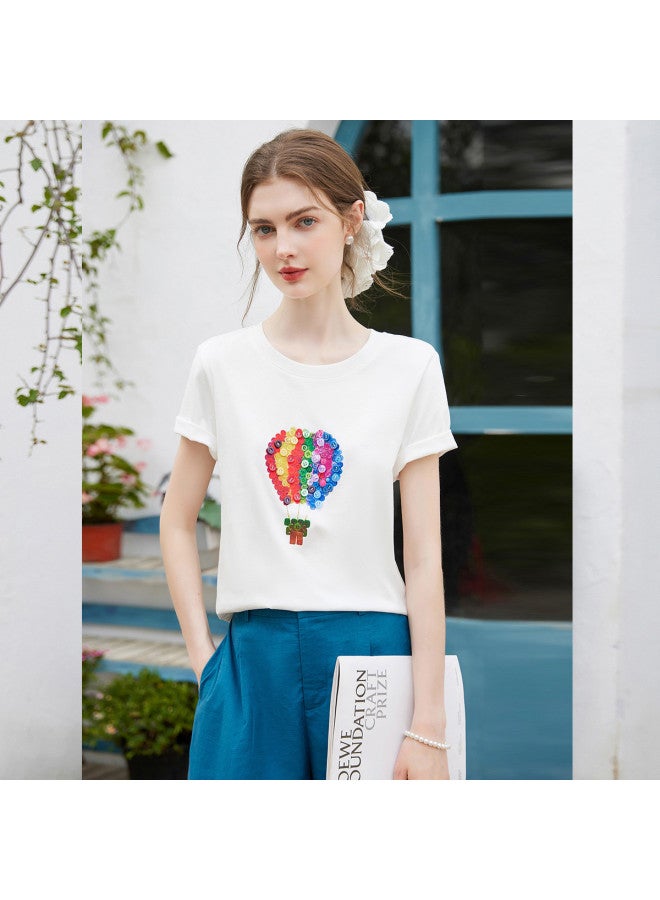 Pure Cotton Casual Regular Shoulder Printed Short Sleeve】new 2025 Summer Fashion Stretch Round Neck Buttoned Women's T-shirt - Image 2