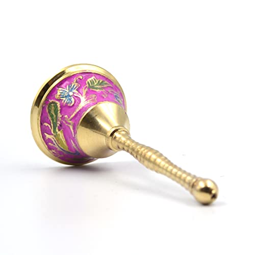 CraftVatika Brass Hand Bell Peacock Meenakari Paint, Puja Prayer Ghanti - (4.5 inches Height) - Image 2