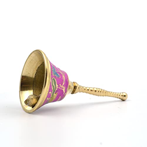 CraftVatika Brass Hand Bell Peacock Meenakari Paint, Puja Prayer Ghanti - (4.5 inches Height) - Image 4