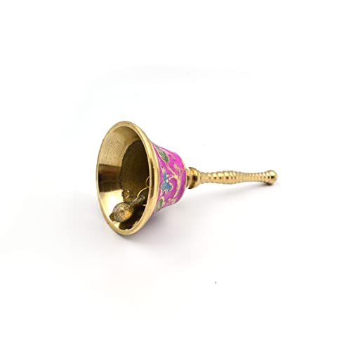 CraftVatika Brass Hand Bell Peacock Meenakari Paint, Puja Prayer Ghanti - (4.5 inches Height) - Image 5