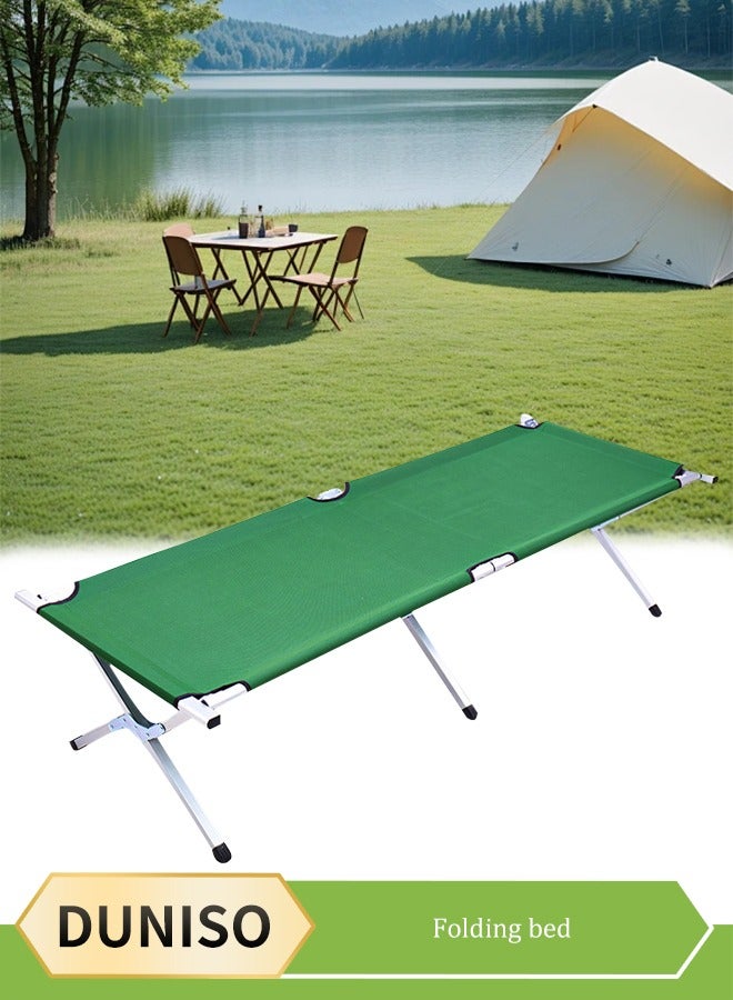 DUNISO سرير تخييم قابل للطي، كرسي استرخاء متعدد الوظائف محمول، سرير حديدي للمسيرات، مناسب للتخييم، المكتب، الشاطئ، السياحة، يتحمل 150 كجم، 190 * 64 * 42 سم، أخضر - Image 1