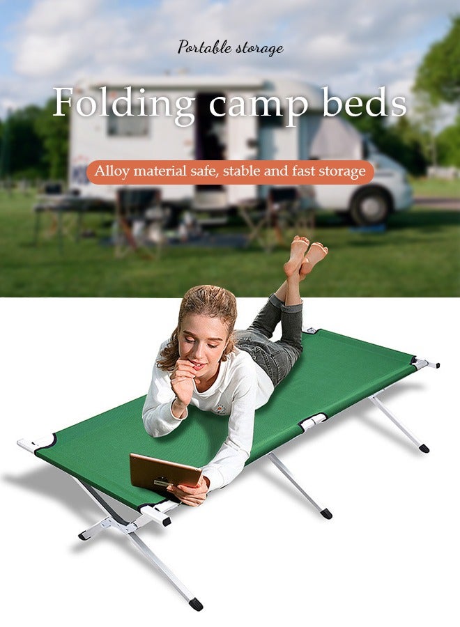 DUNISO سرير تخييم قابل للطي، كرسي استرخاء متعدد الوظائف محمول، سرير حديدي للمسيرات، مناسب للتخييم، المكتب، الشاطئ، السياحة، يتحمل 150 كجم، 190 * 64 * 42 سم، أخضر - Image 3