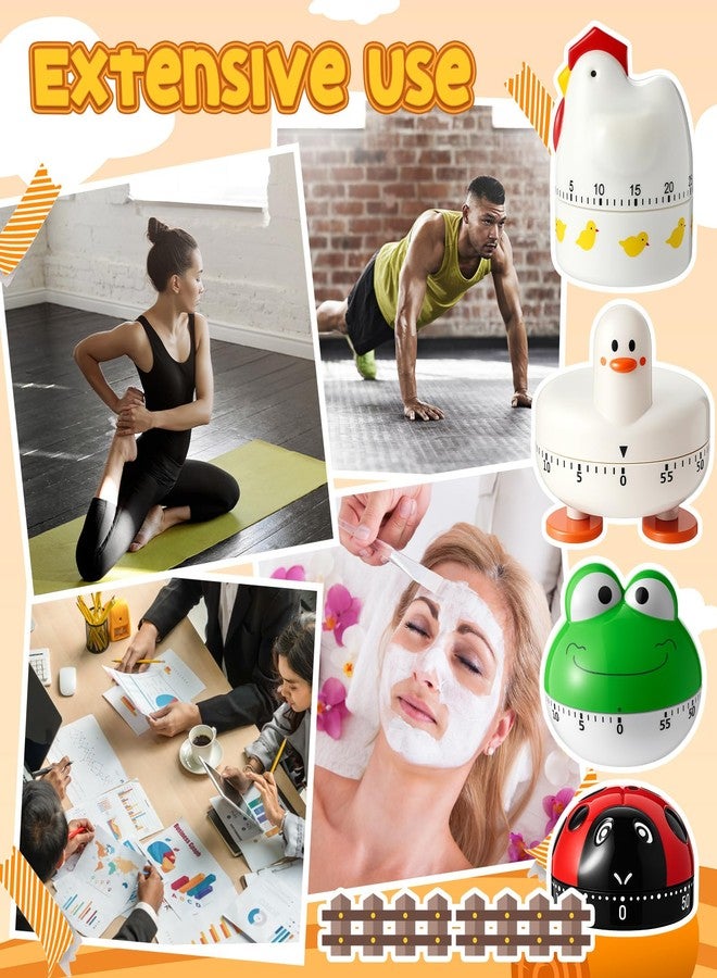 اميلوف مؤقت مطبخ Amylove اللطيف المكون من 4 قطع، بتصميمات حيوانات ميكانيكية يدوية: كتكوت، ضفدع، بطة، دعسوقة، مع منبه عالٍ لمدة 60 دقيقة، مناسب للبالغين، مثالي للطبخ المنزلي في عيد الميلاد، والخبز، واللياقة البدنية، والجمال. - Image 5